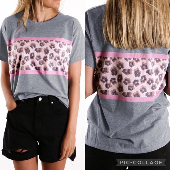 LEOPARD Striped Colorblock T-shirt NEW - Picture 1 of 1